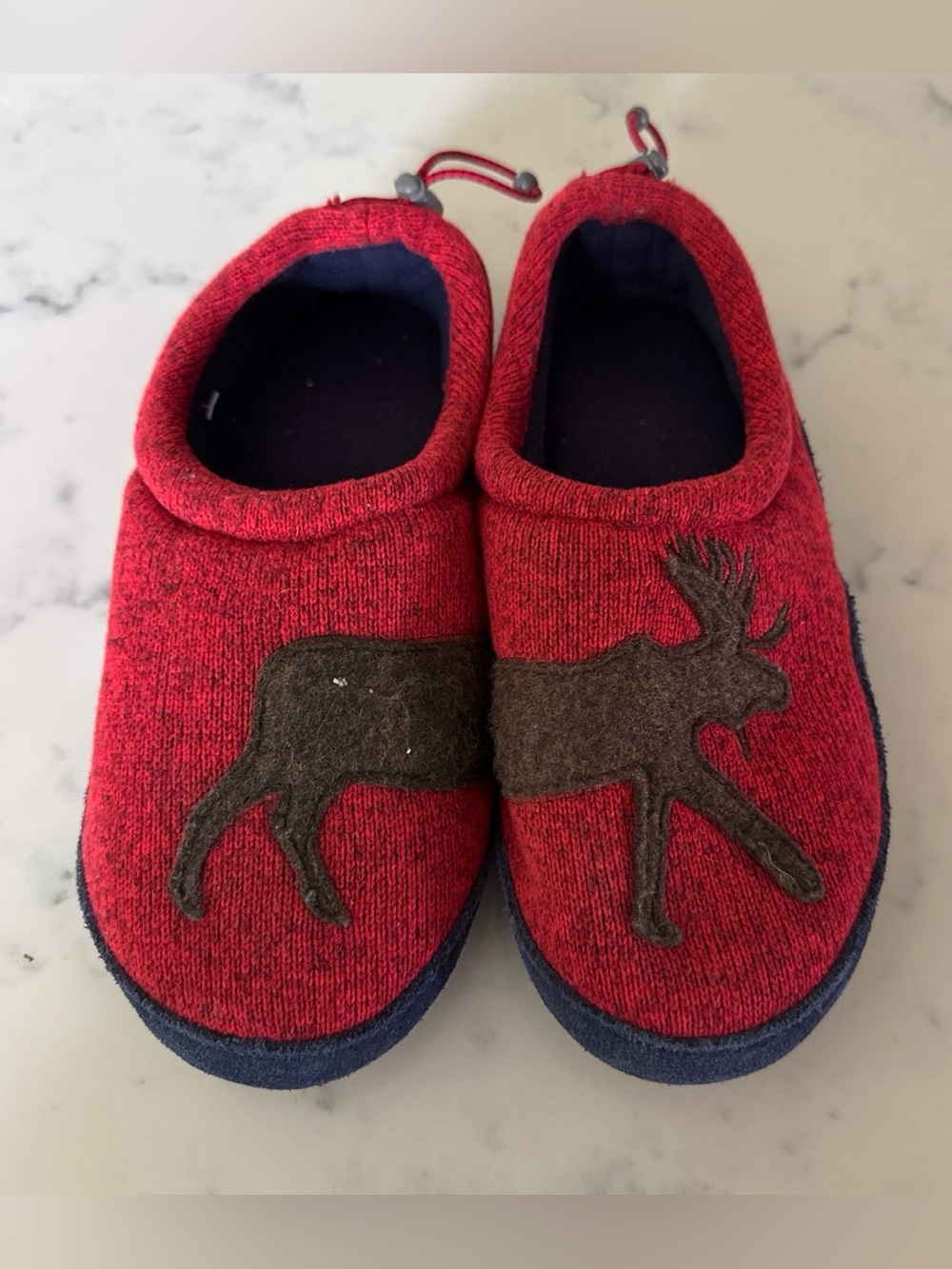 L.L. Bean Kids Red Slip-On Slippers with Moose Applique